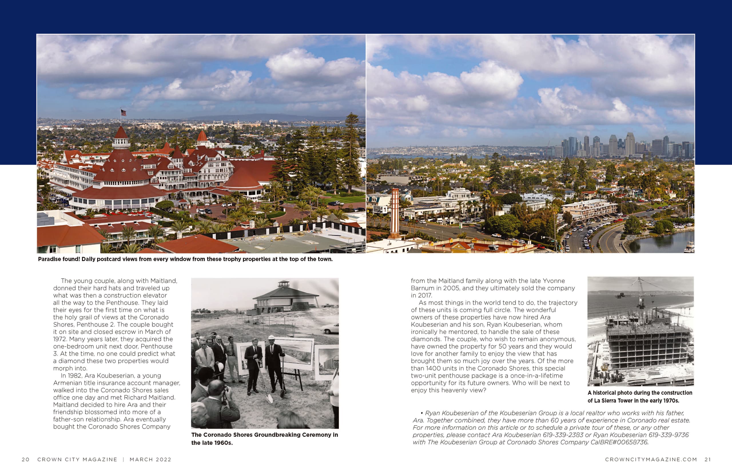 Crown City Magazine feature spread with historical Coronado Shores photos